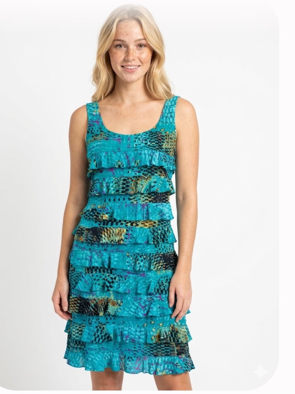 Tango Mango Truly Turquoise Cha Cha Ruffle Dress - Size Small